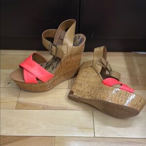 Brown and Pink Wedge Sandals